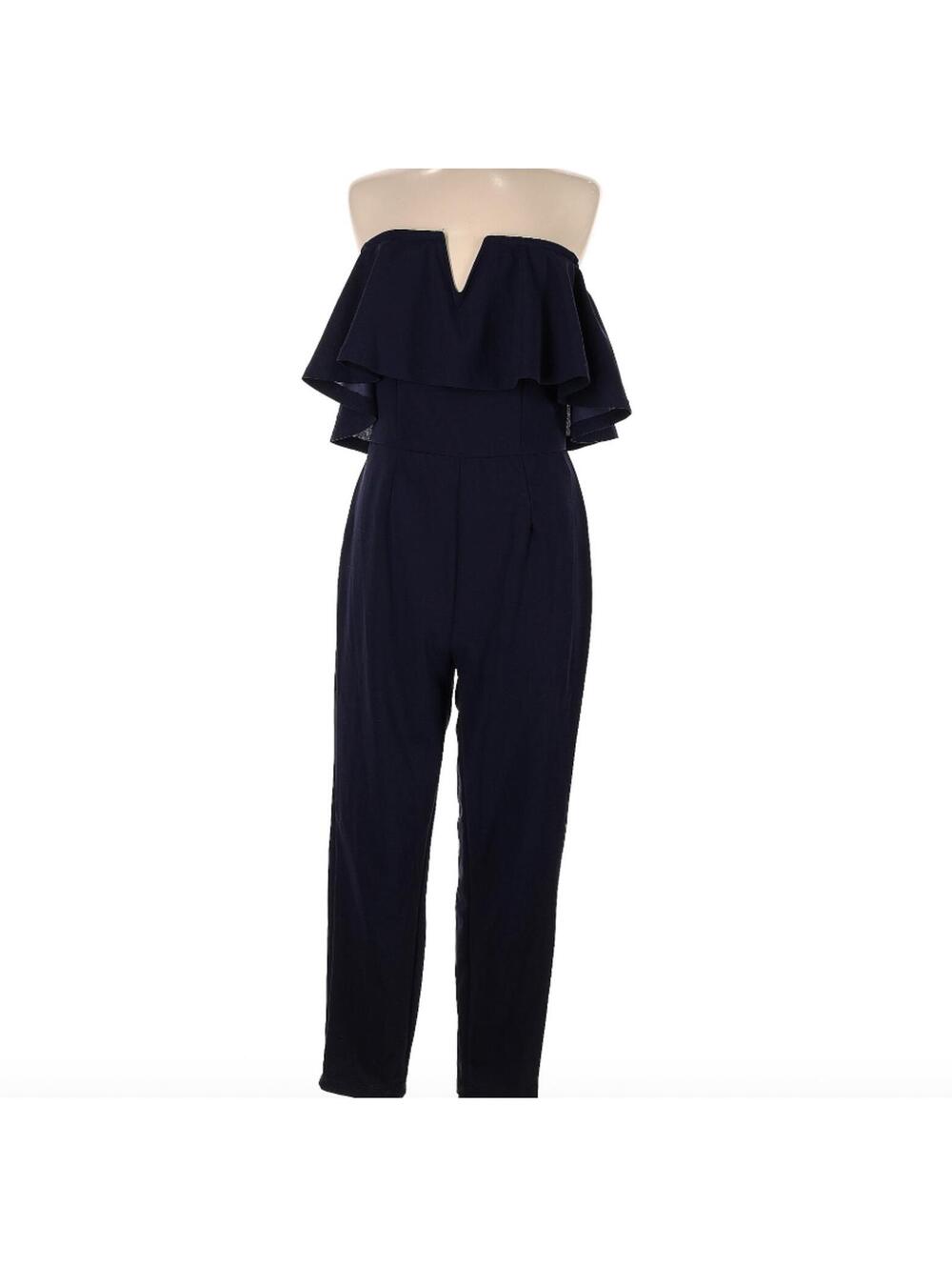 Shein Blue Strapless Ruffle Accent Jumpsuit Size M